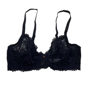 Savage X Fenty Floral Lace Unlined Bra Black Caviar Size 36D